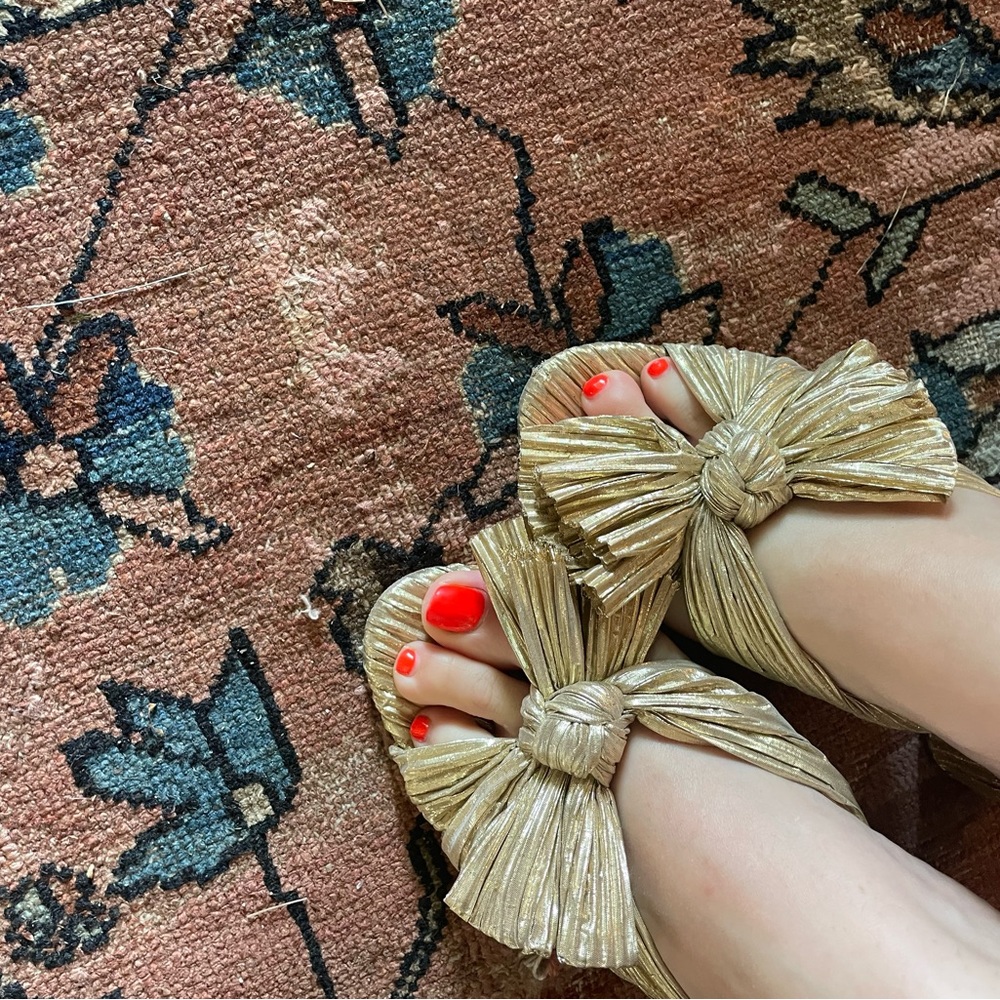 Loeffler Randall Gold Penny Knot Mules